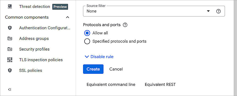 Screen shot of the firewall rules list in Google Cloud